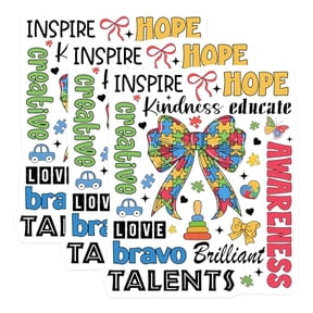 (3 Pack) Autism Awareness Decals - Inspire Hope Educate - Puzzle Piece Bow Decals - 3 Inches On Longest Side - Easy Peel & Apply - Made in USA - 3MCS8340