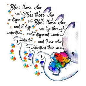 (3 Pack) Autism Awareness Decals - Puzzle Piece Elephant - Understanding View Decal - 3 Inches On Longest Side - Easy Peel & Apply - Made in USA - 3MCS1433