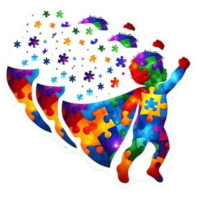 (3 Pack) Autism Awareness Decals - Puzzle Piece Superhero - Neurodiversity Support - 3 Inches On Longest Side - Easy Peel & Apply - Made in USA - 3MCS6652