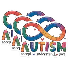 (3 Pack) Autism Awareness Decals - Puzzle Ribbon Symbol - Accept Understand Love - 3 Inches On Longest Side - Easy Peel & Apply - Made in USA - 3MCS8605