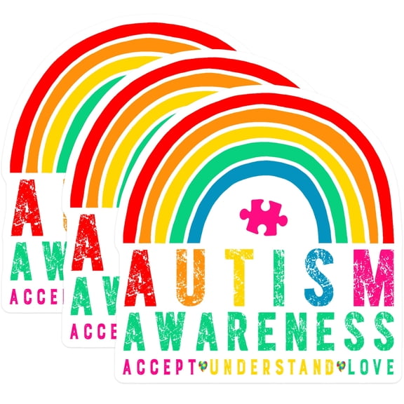 (3 Pack) Autism Awareness Decals - Rainbow Puzzle Piece - Laptop Decal - 3 Inches On Longest Side - Easy Peel & Apply - Made in USA - 3MCS2591