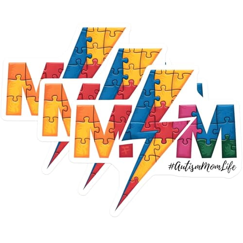 (3 Pack) Autism Mom Life Decals - Puzzle Piece Decal - Lightning Bolt Decals- 3 Inches On Longest Side - Easy Peel & Apply - Made in USA - 3MCS5954