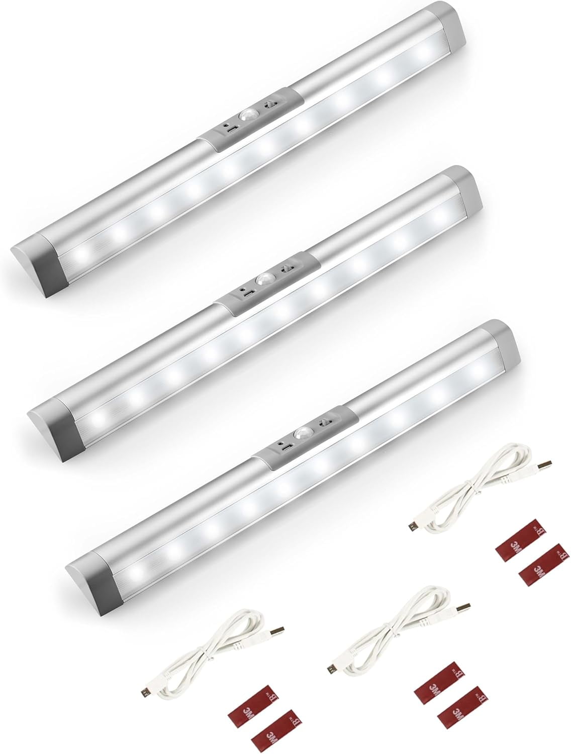3 Pack Automatic Motion Sensor Closet Lights with Eye-Protection Design, LED Under Cabinet Wireless Lighting, Rechargeable Closet Lightings for Wardrobe Pantry Light