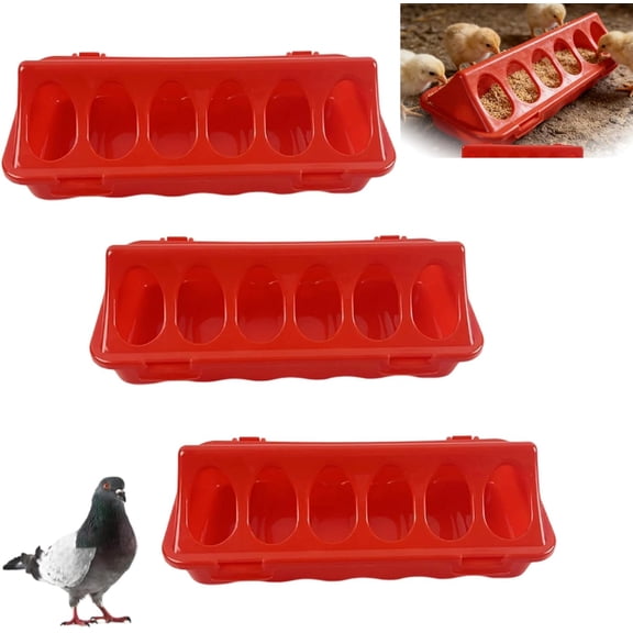 3 Pack Automatic Poultry Feeder, Spill-Proof Chick Feeder for Coop, Cage & Brooder, Adjustable Dispenser with Multiple Feeding Holes, Easy Clean Hanging Design for Chickens, Ducks & QuailRed, C