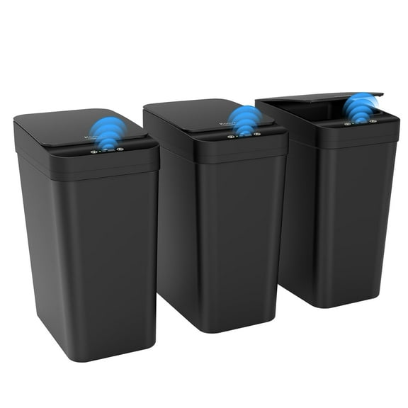 3 Pack Automatic Small Bathroom Trash Can with Lid - 2.5 Gallon Touchless Garbage Can, Motion Sensor Smart Trash Bin, Slim Dog Proof Trashcan, Waterproof Wastebasket for Bedroom Office Kitchen