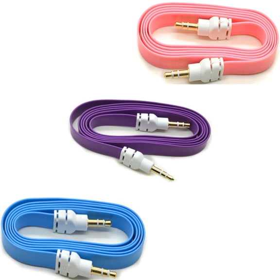 3-Pack Aux Cable for TCL Flip 4 5G - Audio Cord 3.5mm Adapter Car Stereo Aux-in Speaker Jack Wire (Blue Purple Orange)