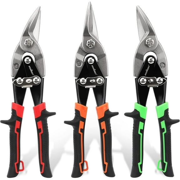 3 Pack Aviation Tin Snips Set, 10 Inch Metal Straight Cut, Left Cut, Right Cut for Cut Sheet Metal, Chrome Vanadium Steel