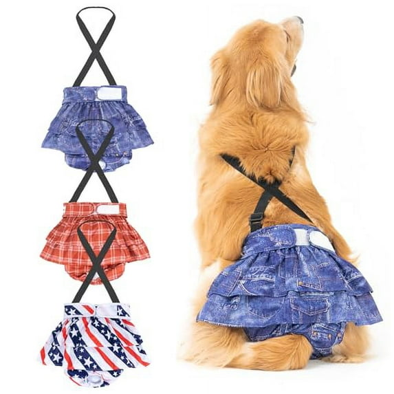 3 Pack Avont Washable Female Dog Diaper with Suspender, Reusable Girl Doggie Diapers for Small Medium Large Doggy in Heat Cycle Period Incontinence -L