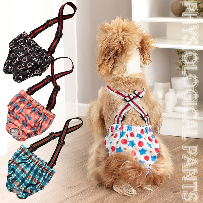 3 Pack Avont Washable Female Dog Diaper With Suspender, Reusable Girl Doggie Diapers For Small Medium Large Doggy In Heat Cycle Period Incontinence