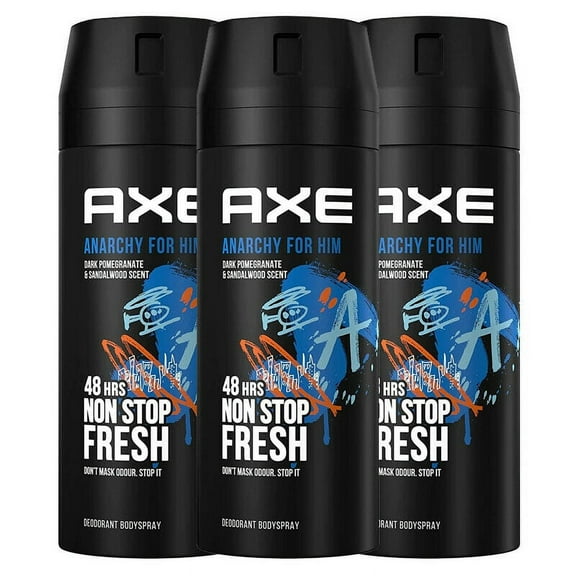 3 Pack Axe Anarchy for Him Mens 48 HR Fresh Deodorant Body Spray, 150ml