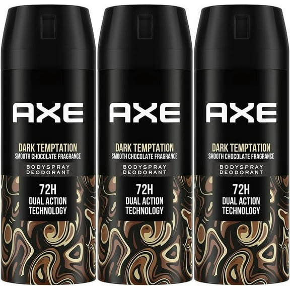 3 Pack Axe Dark Temptation Deodorant Body Spray for Men, 72 Hr. 150ml / 5.07 Oz