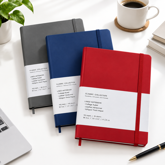 3 Pack B5 Ruled Hardcover Journals, Gray/Blue/Red, 10.2 x 7.5 Inch Lined Notebooks