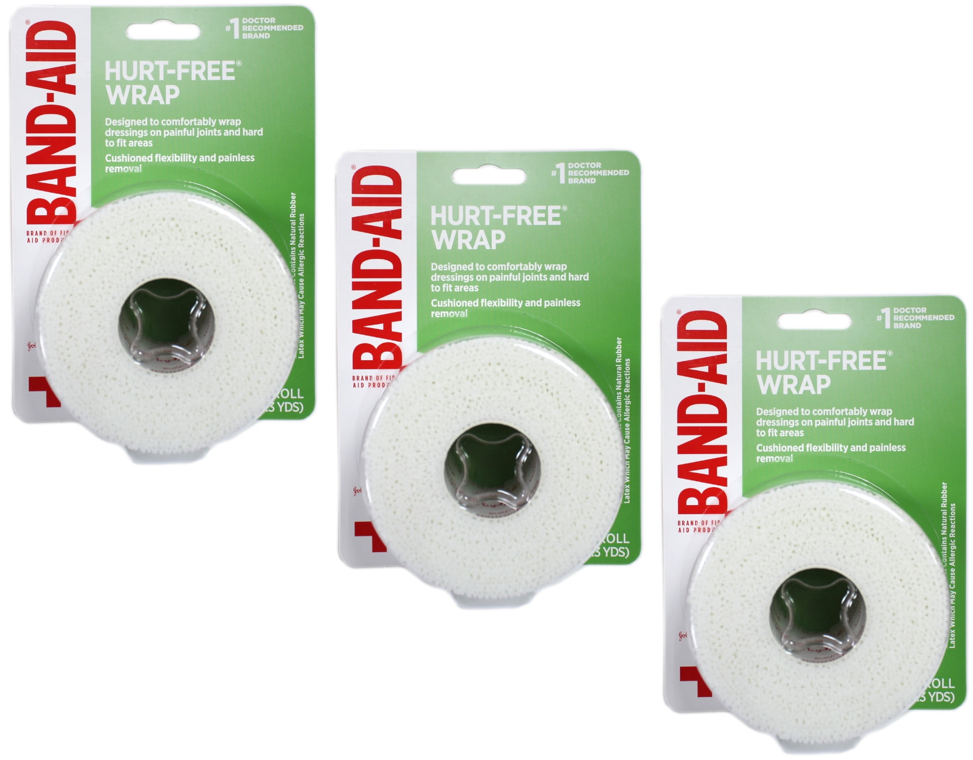 3 Pack - BAND-AID First Aid Hurt-Free Wrap, Medium 2 inch X 2.3 Yards Each