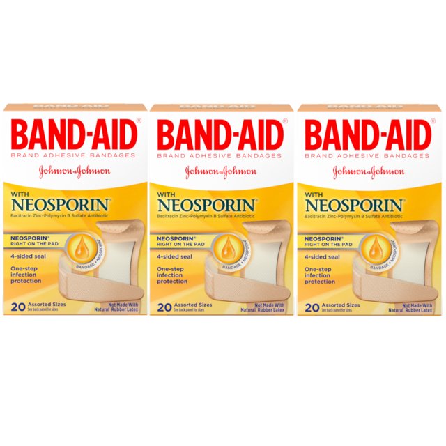 BANDAID Antibiotic Plus Neosporin, Assorted Sizes Bandages, 3 Pack, 20 Each