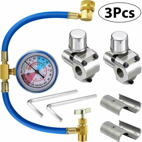 3 Pack BPV31 Piercing Tap Valve Kit with U-Shaped Charging Hose for Refrigerant Tanks