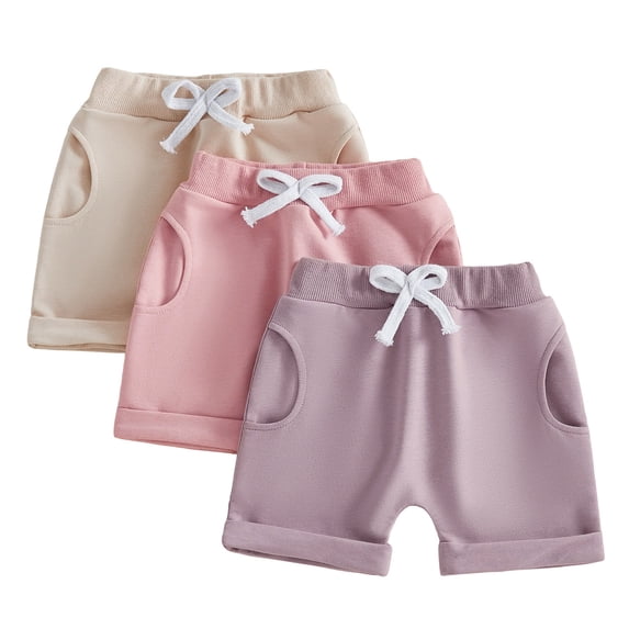 3 Pack Baby Girl Shorts Toddler Girl Shorts Soft Cotton Casual Playing Short Pants Summer Clothes Size 3M-3T Toddler Boy Shorts Drawstring