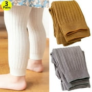 BAOZHUSS 3 Pack Baby Girl Tights Cable Knit Footless Leggings Stockings Solid Cotton Pantyhose for Infant Toddler