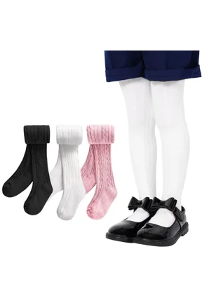 3 Pack Baby Girl Tights Cable Knit Leggings Stockings Cotton Pantyhose for Newborn Infant 6 Months-6 Years