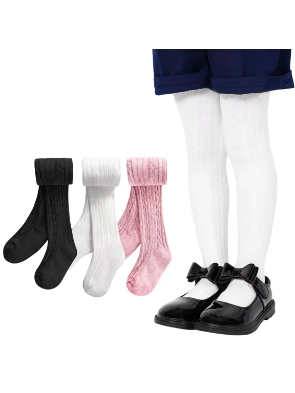 3 Pack Baby Girl Tights Cable Knit Leggings Stockings Cotton Pantyhose for Newborn Infant 6 Months-6 Years