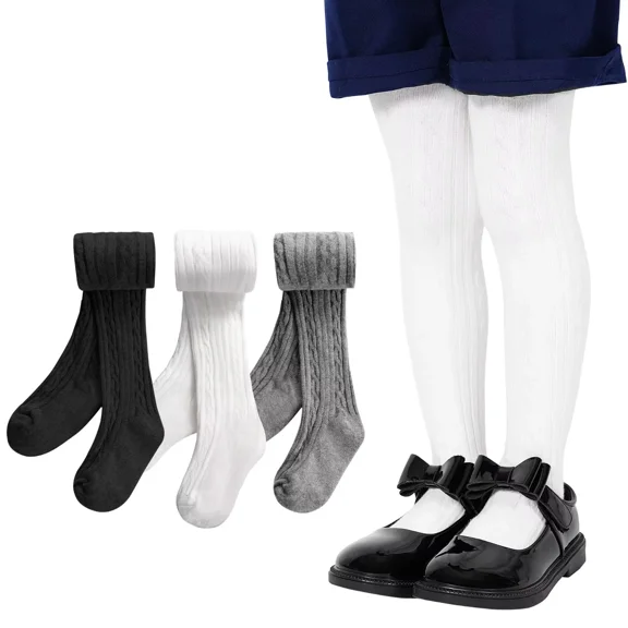 3 Pack Baby Girl Tights Cable Knit Leggings Stockings Cotton Pantyhose for Newborn Infant 6 Months-6 Years