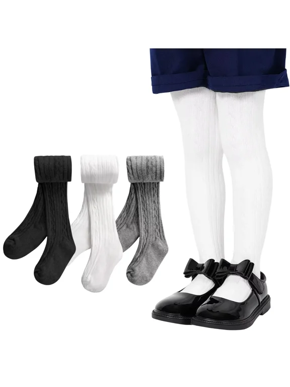 3 Pack Baby Girl Tights Cable Knit Leggings Stockings Cotton Pantyhose for Newborn Infant 6 Months-6 Years
