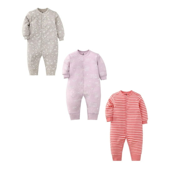 3 Pack Baby Girls Boys Bodysuit Baby Long Sleeve Sleeper Organic Cotton Backed Onesie Pajamas Baby Girl Clothes 12-18 Months