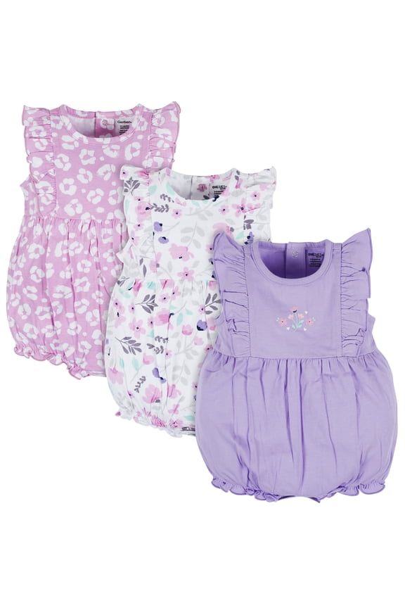 3-Pack Baby Girls Rainbow Floral Rompers