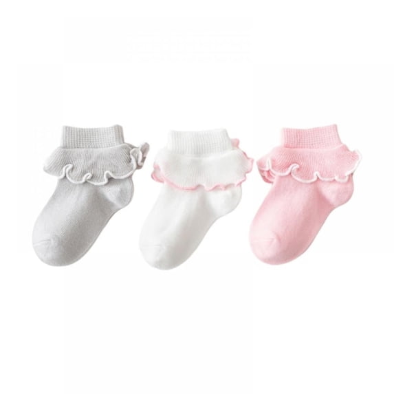 3 Pack Baby Girls Socks Ruffle Ripple Edge Turn Cuff Ankle Socks Toddlers Infants