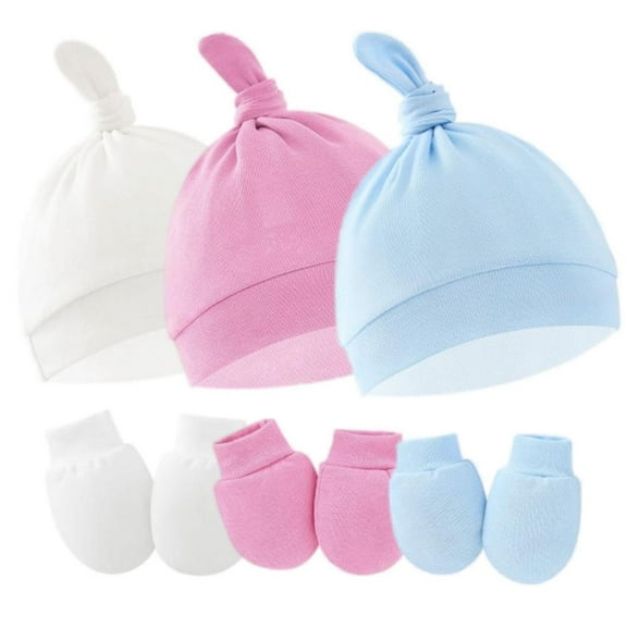 3 Pack Baby Hat and Mittens Set Newborn Baby Hats Caps for Baby Boys Girls 0-6 Months