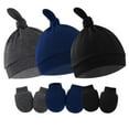 thumbnail image 1 of 3 Pack Baby Hat and Mittens Set Newborn Baby Hats Caps for Baby Boys Girls 0-6 Months, 1 of 4