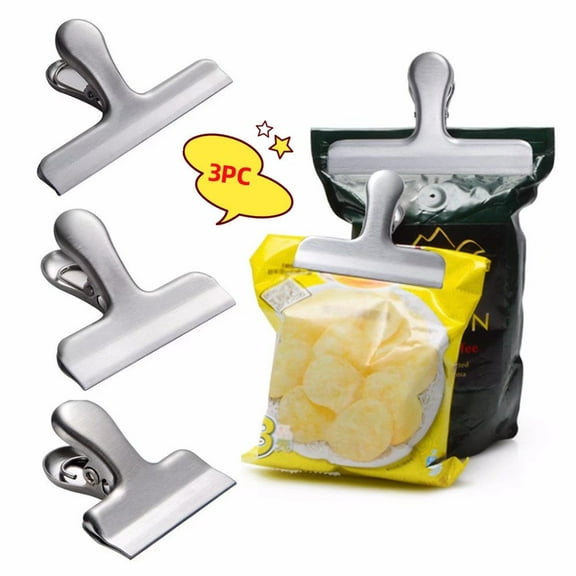 3 Pack Bag Clips Heavy Duty Stainless Steel Chip Clips Perfect for Kitchen Office Usages to Seal Coffee Bags