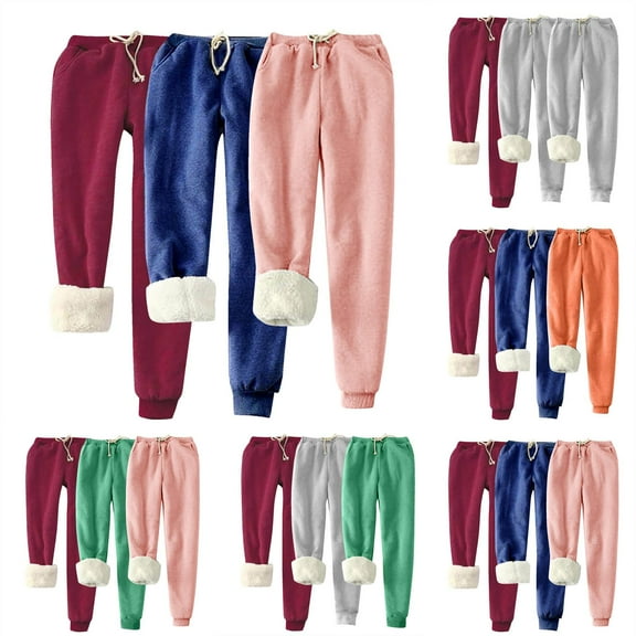 3 Pack Baggy Sweatpants For Women Casual Solid Color Blocked Velvet Loose Home Tight Leg Sports Wear Blue Pants And Sweatpants S-5XL