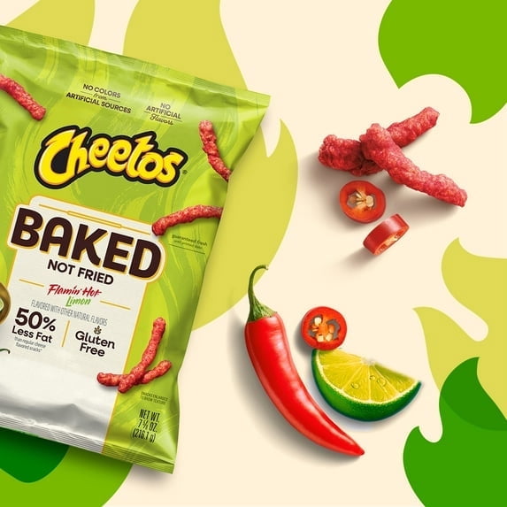 ( 3 Pack ) Baked Cheetos Crunchy 50% Less Fat Flamin Hot Limon Cheese Flavored Snacks Bag, 7.6 oz