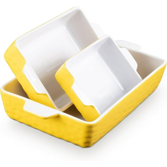 3 Pack Baking Dish, Ceramic Bakeware Set, Porcelain Baking Pan Deep with Handles, Rectangular Casserole Dish for Oven, Lasagna Baking Pans for Baking, Cooking, Wedding Gift