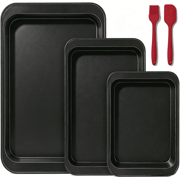 3-Pack Nonstick Baking Sheet Set Carbon Steel, Stackable, Rust & Warp Resistant, with Brush & Spatula