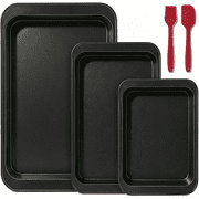 3-Pack Nonstick Baking Sheet Set   Carbon Steel, Stackable, Rust & Warp Resistant, with Brush & Spatula