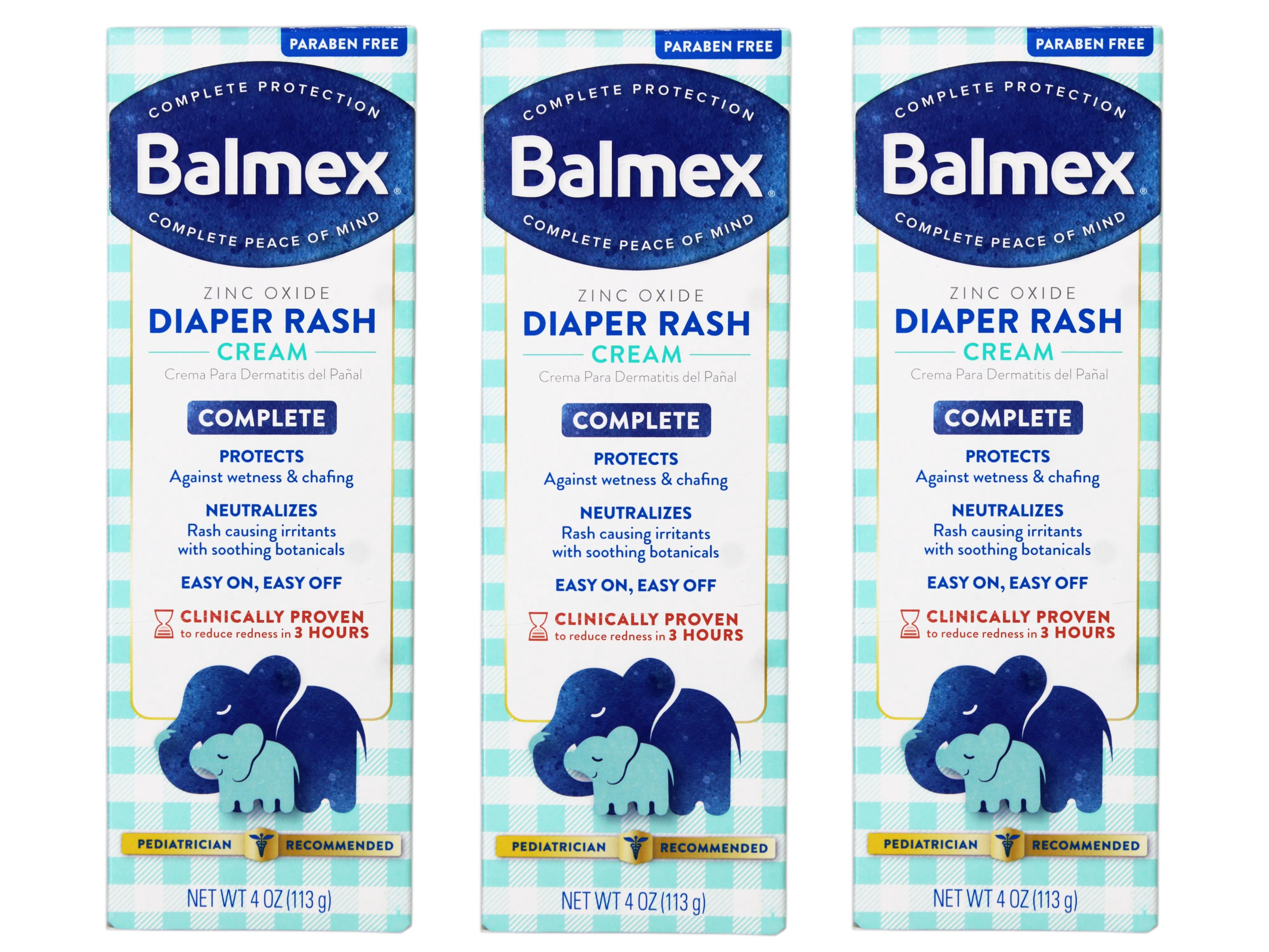 3 Pack - Balmex Zinc Oxide Diaper Rash Cream 4oz Each