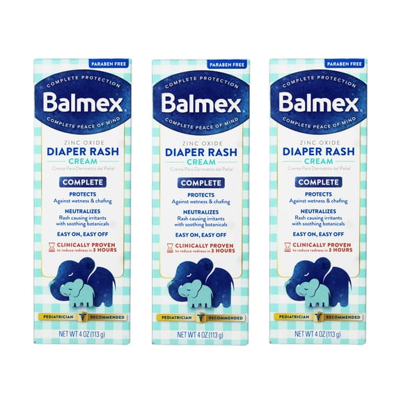 3 Pack - Balmex Zinc Oxide Diaper Rash Cream 4oz Each