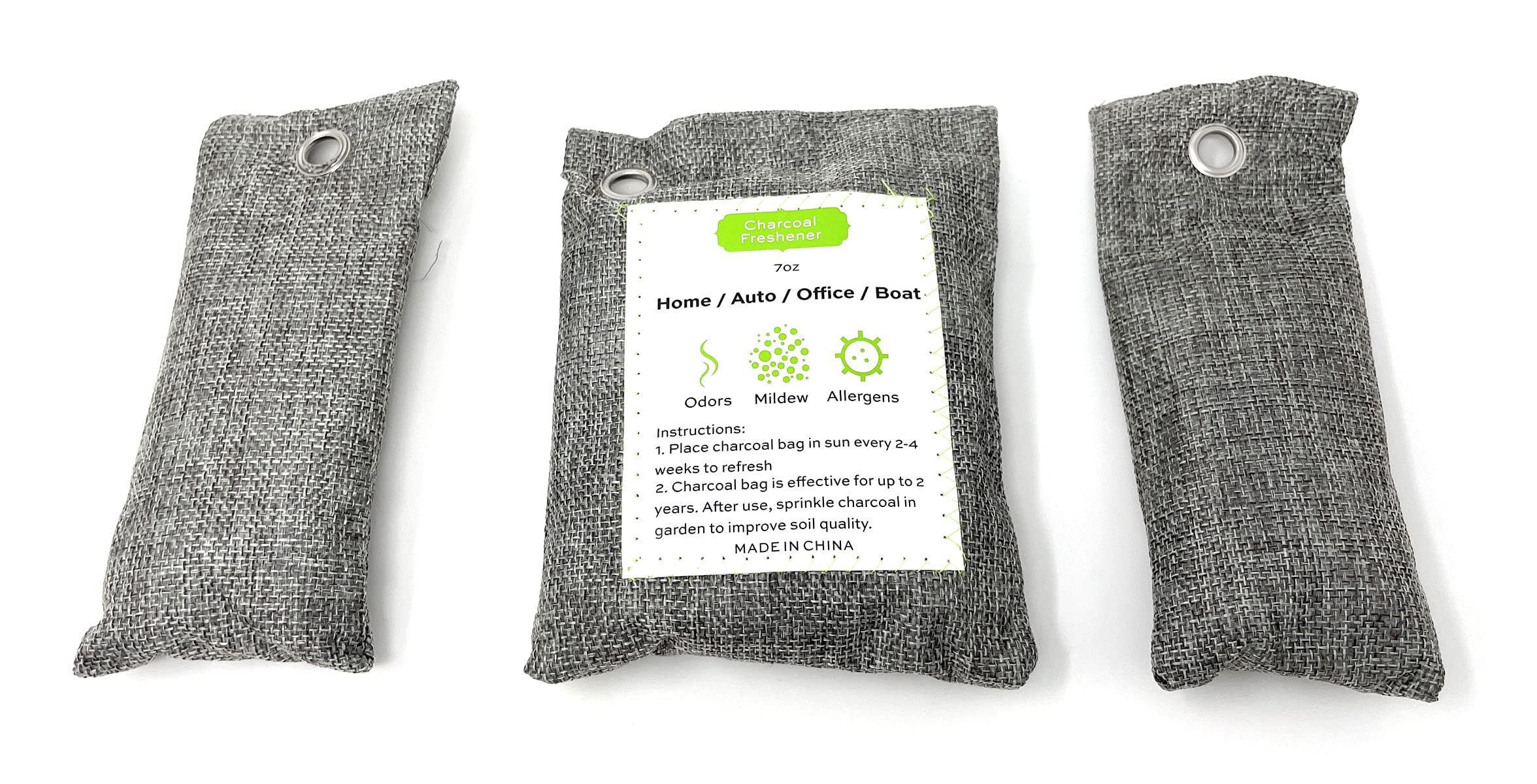 3 Pack Bamboo Charcoal Air Purifying Bag, 1 Large and 2 Medium Air Purifier Bags Bamboo Charcoal