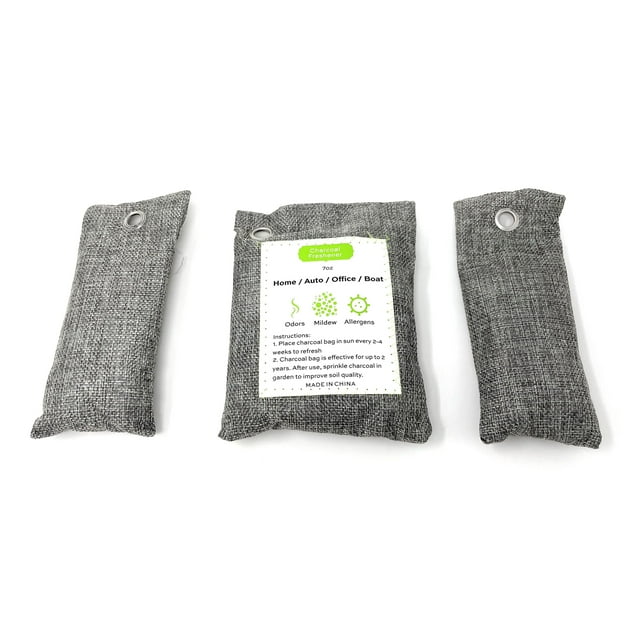 3 Pack Bamboo Charcoal Air Purifying Bag, 1 Large and 2 Medium Air