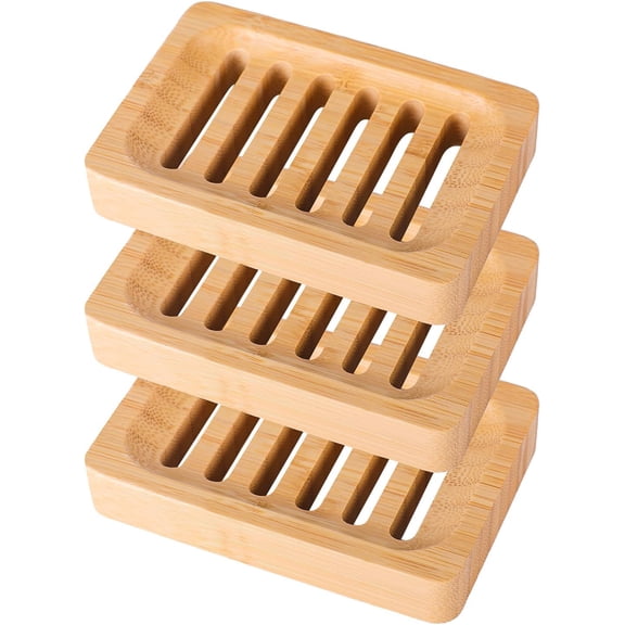 3 Pack Bamboo Soap Dish Self-Draining Soap Bar Holder, Non-Slip Soap Saver for Bar Soap Wooden Soap Trays Used in Bathroom Kitchen Shower Room