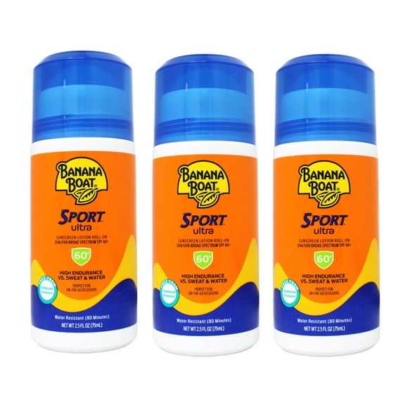 3 Pack - Banana Boat Sport Ultra Sunscreen Lotion Roll-On 2.5 Oz, 60 SPF, Water Resistant (80 Minutes) Sunblock, Superior Endurance VS Sweat & Water