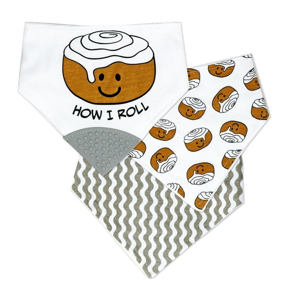 3 Pack Bandana Bibs for Baby plus Teether, Gray