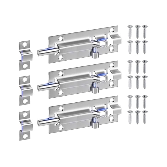 3 Pack Barrel Bolt Latch, 4 Inches Stainless Steel Slide Latch Locks for Door, Sliding Bolt Lock Latches with 18 PCS Screws