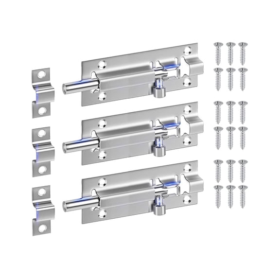 3 Pack Barrel Bolt Latch, 4 Inches Stainless Steel Slide Latch Locks for Door, Sliding Bolt Lock Latches with 18 PCS Screws
