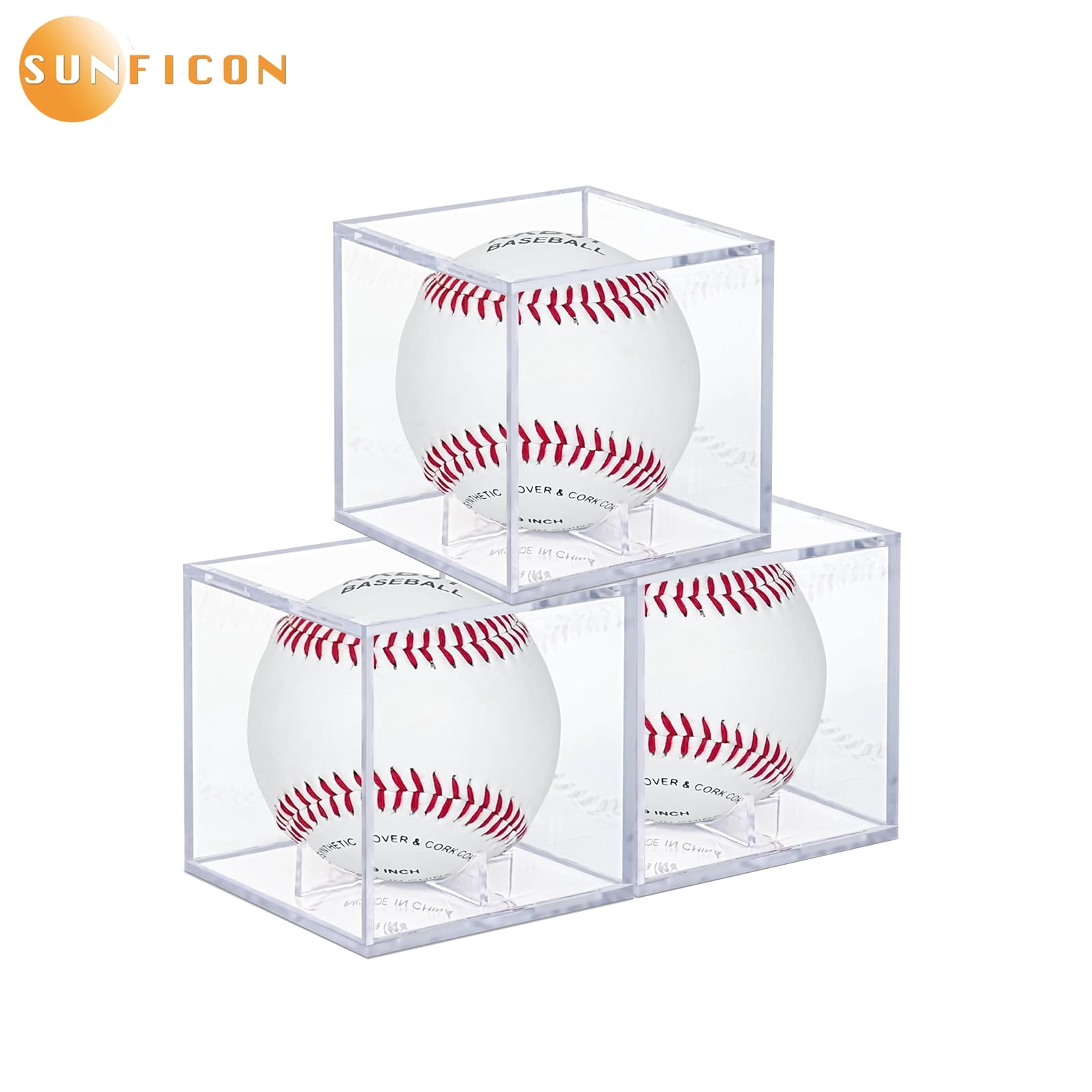 3 Pack Baseball Display Case UV Protected Acrylic Clear Baseball Holder ...