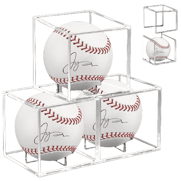 3 Pack Baseball Display Case UV Protected Acrylic Clear Baseball Holder Square Cube Ball Protector Memorabilia Autograph Display Box