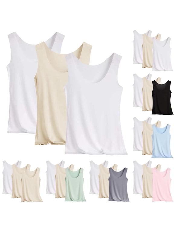 3 Pack Basic Tank Tops for Women, Stretchy Slim-Fit Undershirt, Soft Scoop Neck Casual Ladies Layering Tank Tops