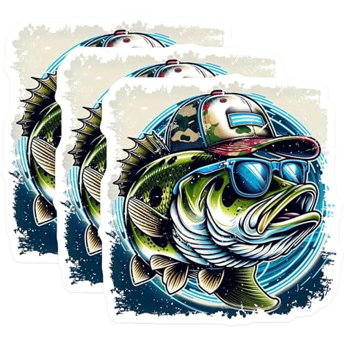 (3 Pack) Bass Fishing Decals - Cool Fish - Laptop Decal - 3 Inches On ...