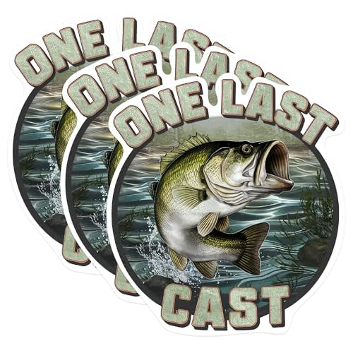 (3 Pack) Bass Fishing Decals - One Last Cast - Laptop Decal - 3 Inches On Longest Side - Easy Peel & Apply - Made in USA - 3MCS0954